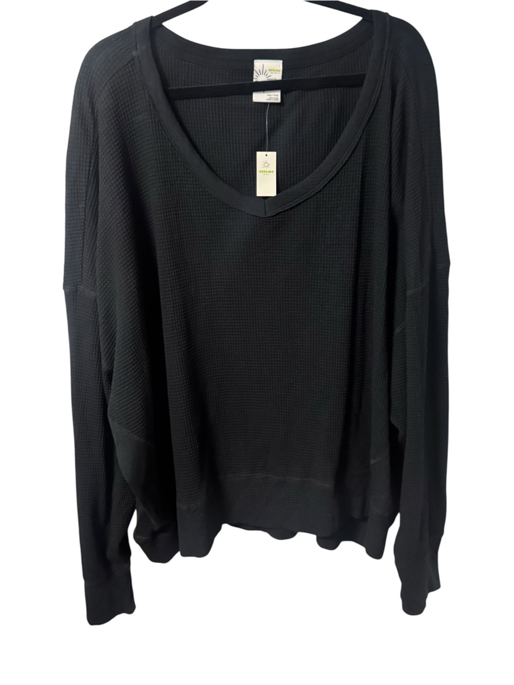 Offline by Aerie Wow! Waffle Oversized Long Sleeve T Shirt Women’s XXL Black